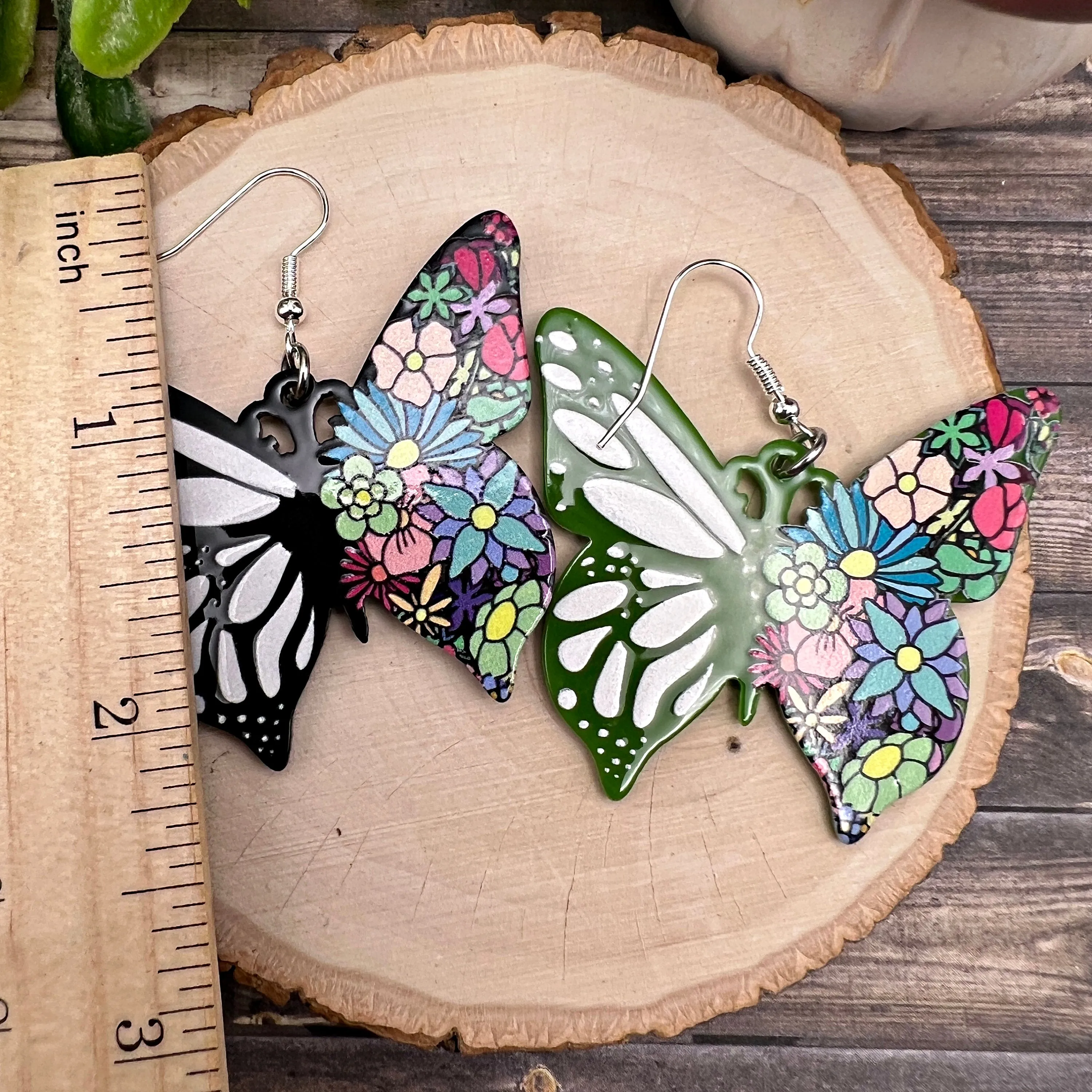 Black Green Acrylic Butterfly Earrings