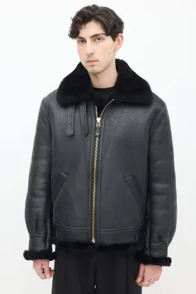 Black Leather & Shearling Lined Moto Jacket