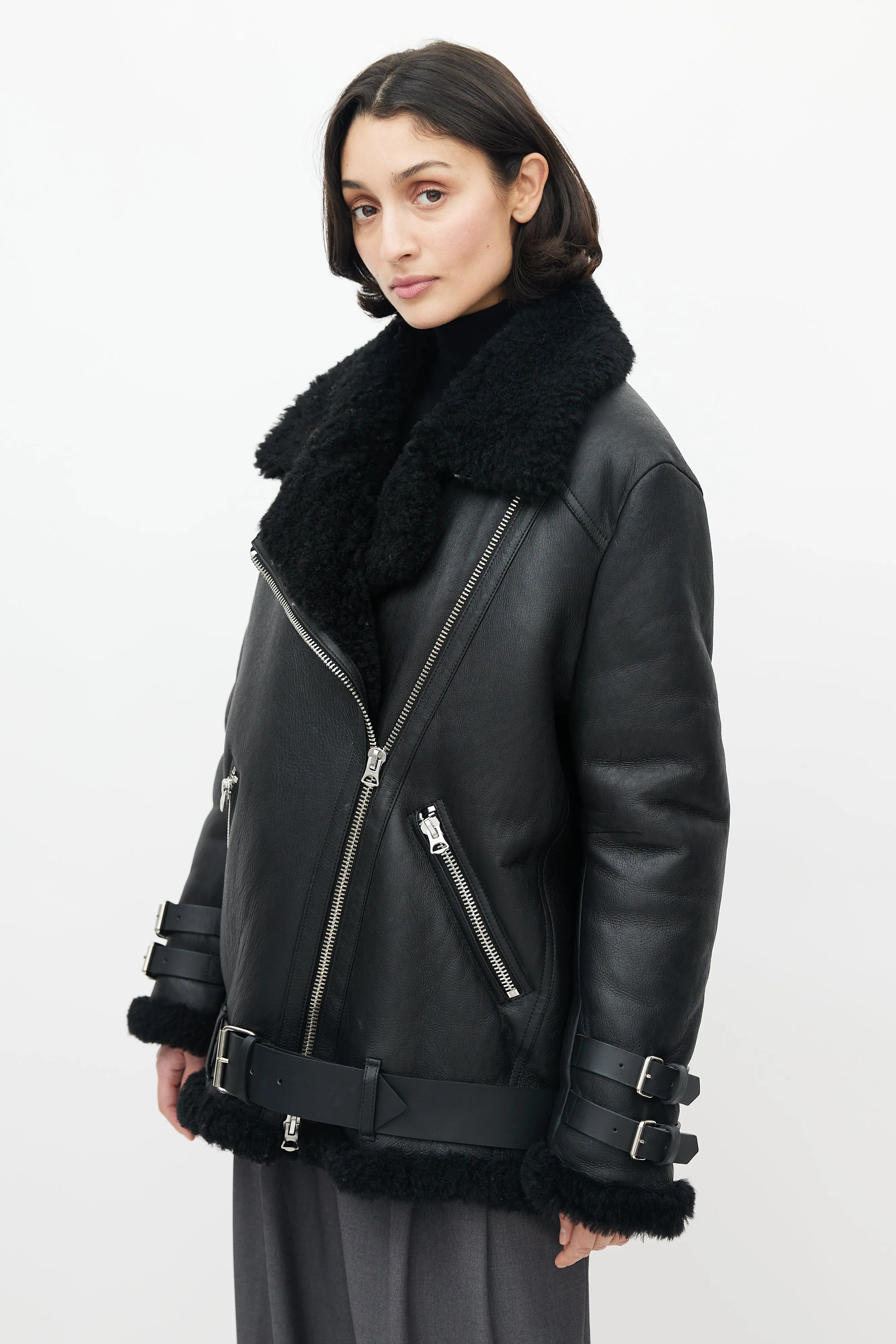 Black Leather Shearling Jacket