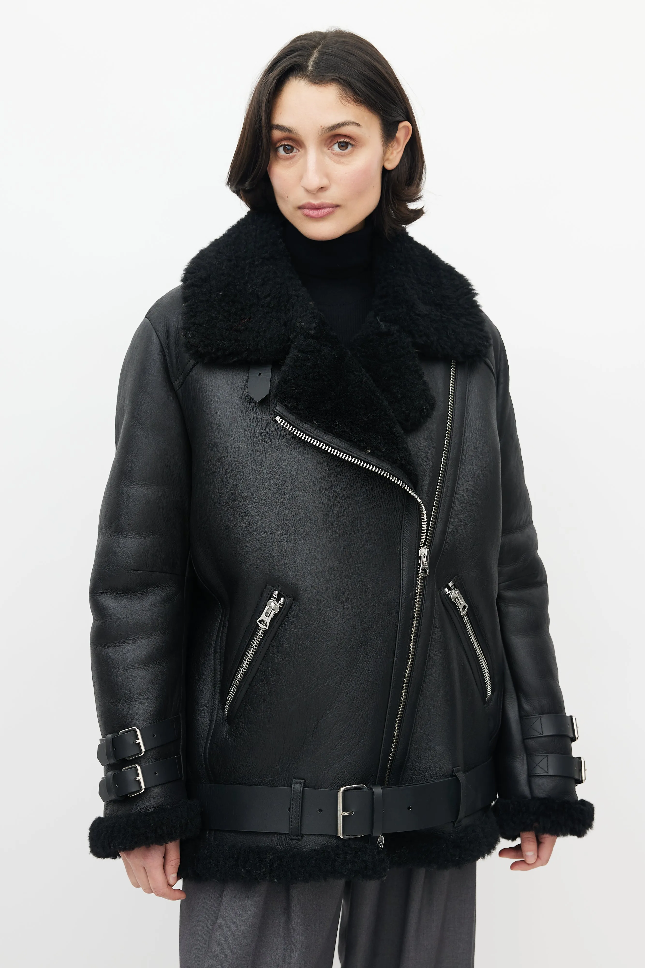 Black Leather Shearling Jacket