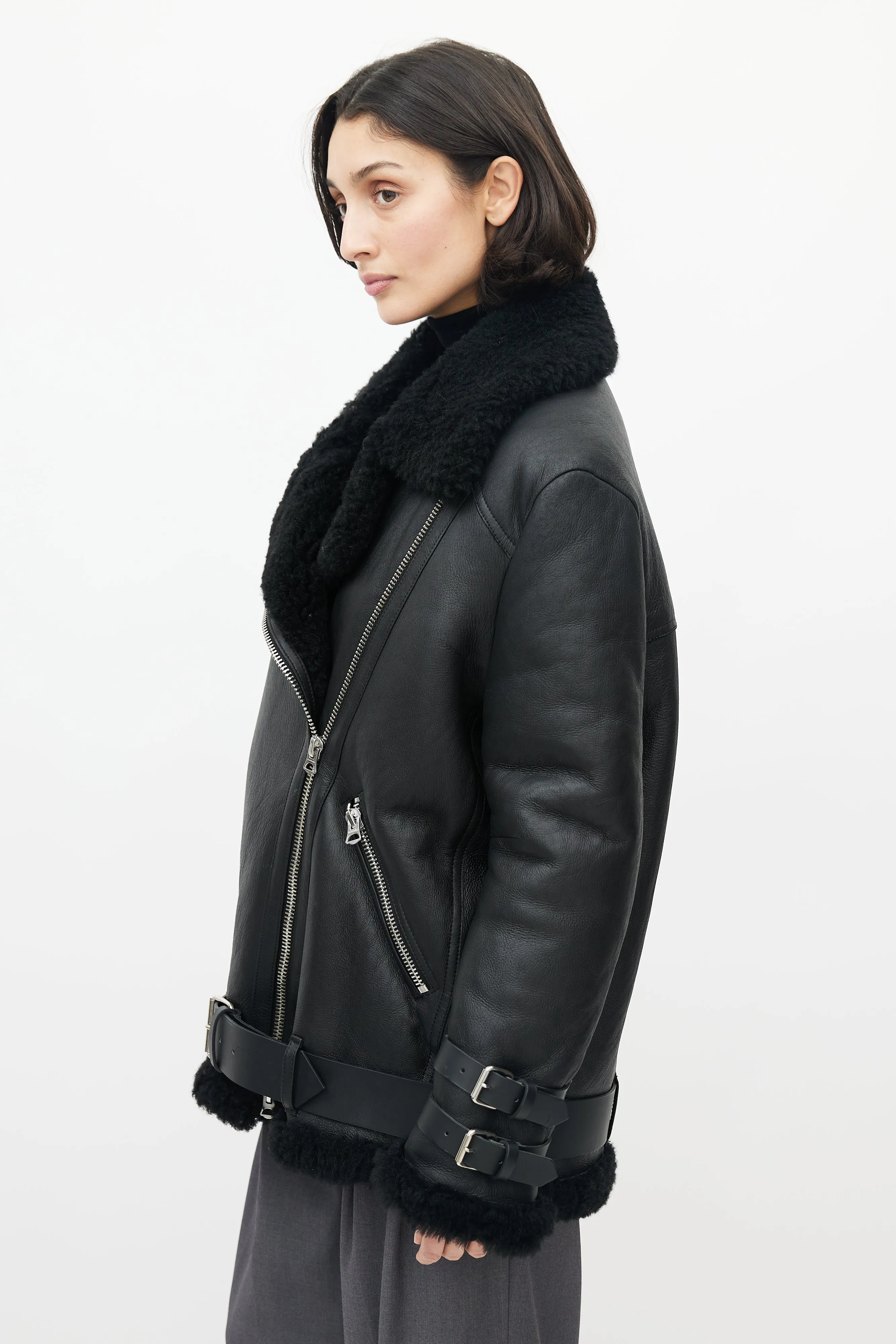 Black Leather Shearling Jacket