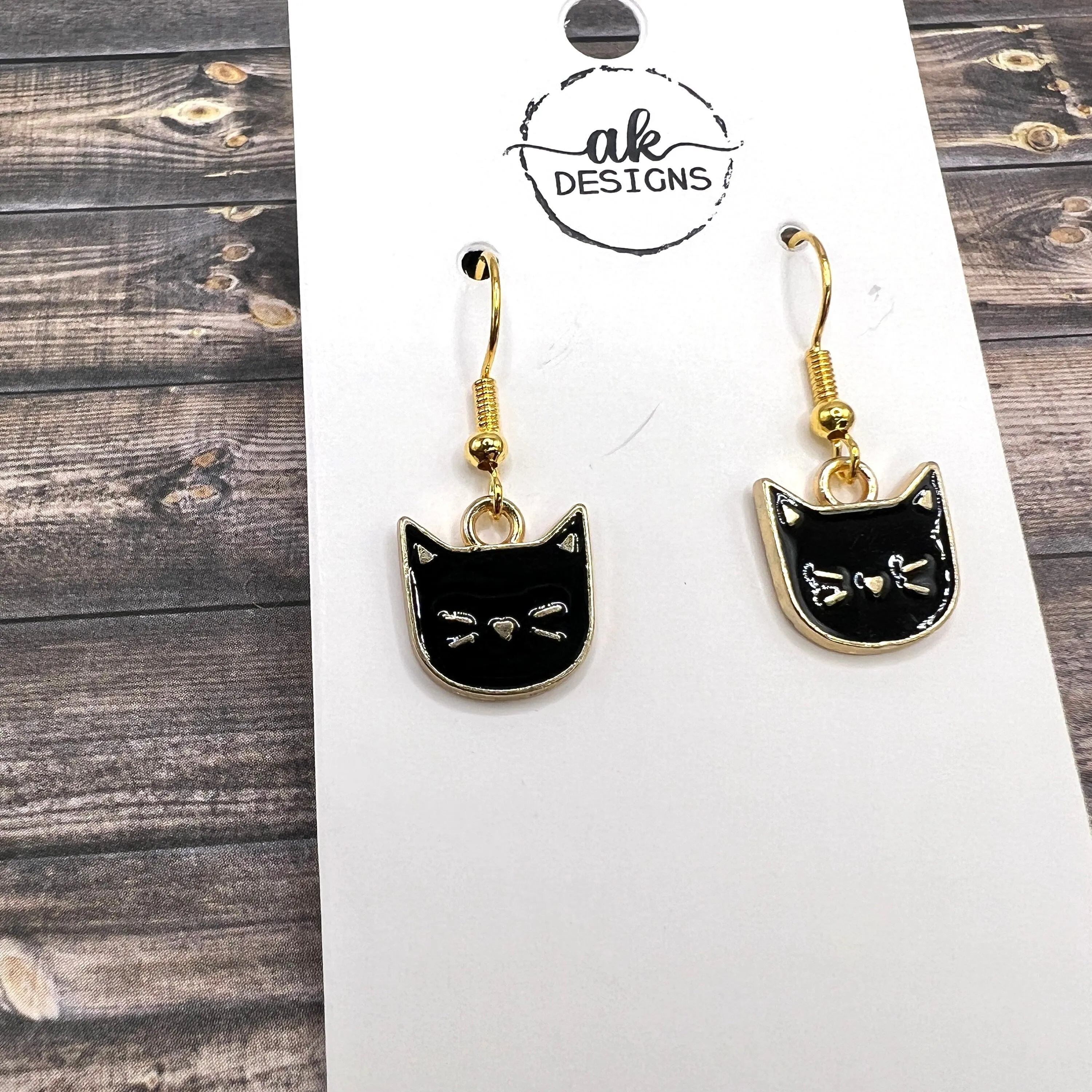 Black or White Small Cat  Earrings - Clearance