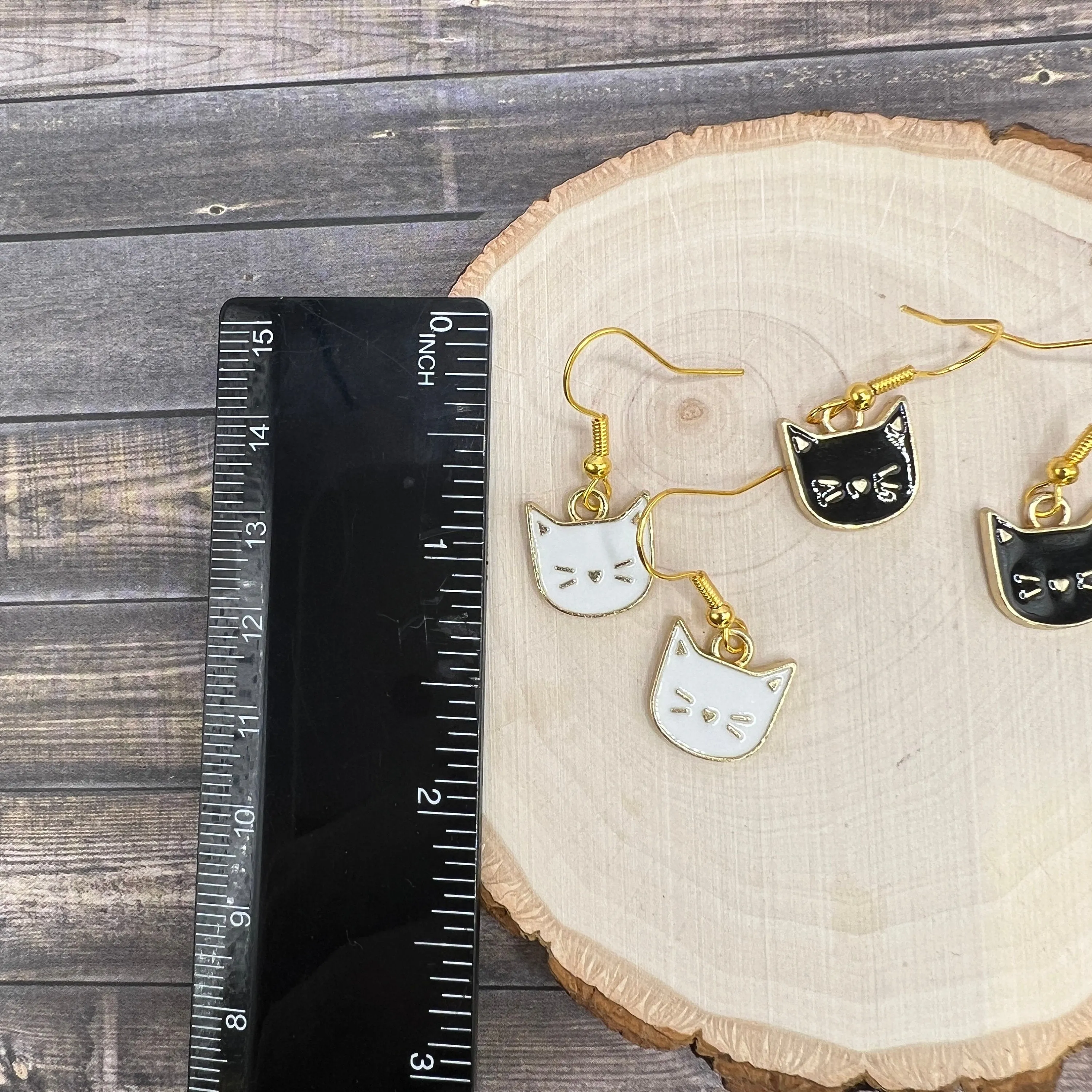 Black or White Small Cat  Earrings - Clearance