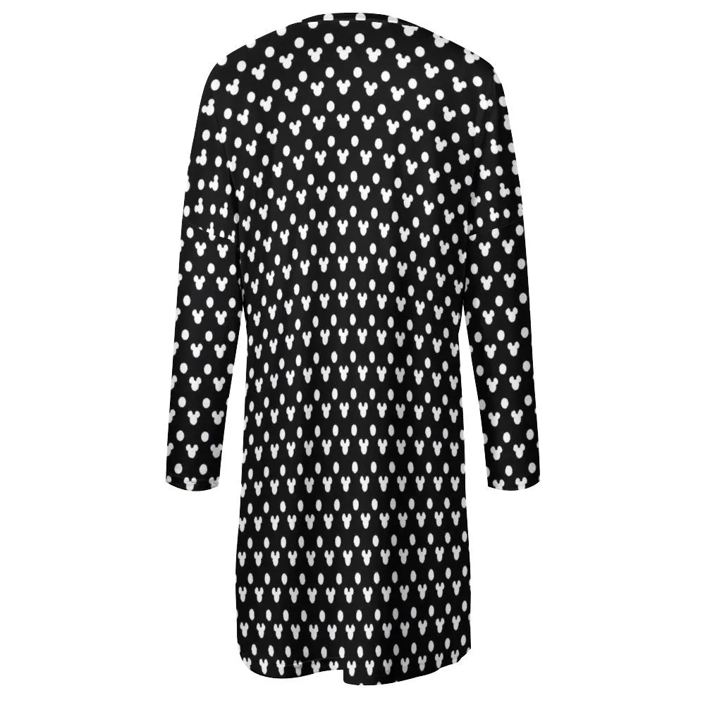 Black With White Mickey Polka Dots Women's Long Fit Sweatshirt With Pockets