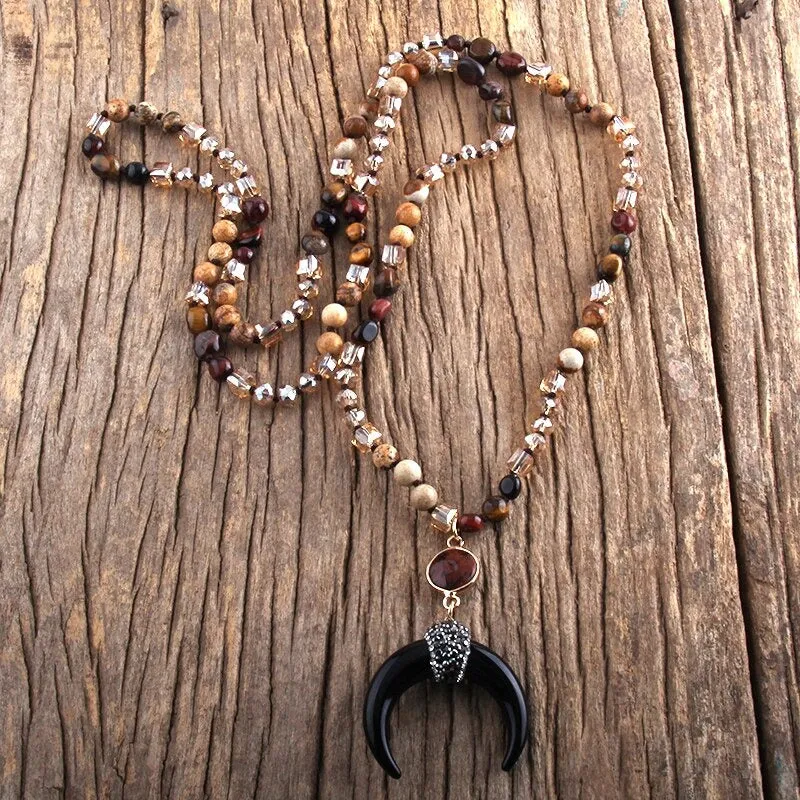 Bohemian Inspired Tribal Ox Horn Bead Necklace