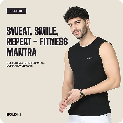 Boldfit Vest for Men Multipurpose Sando for Men for use in Gym, Running, Outdoor Black Baniyan for Men Sleeveless Undershirts for Men Round Neck Men Baniyan - Quick Drying, Breathable Men Vest XL