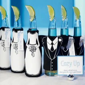 Bride or Groom Koozie Bottle Holder Favour Wedding Dress Zippered