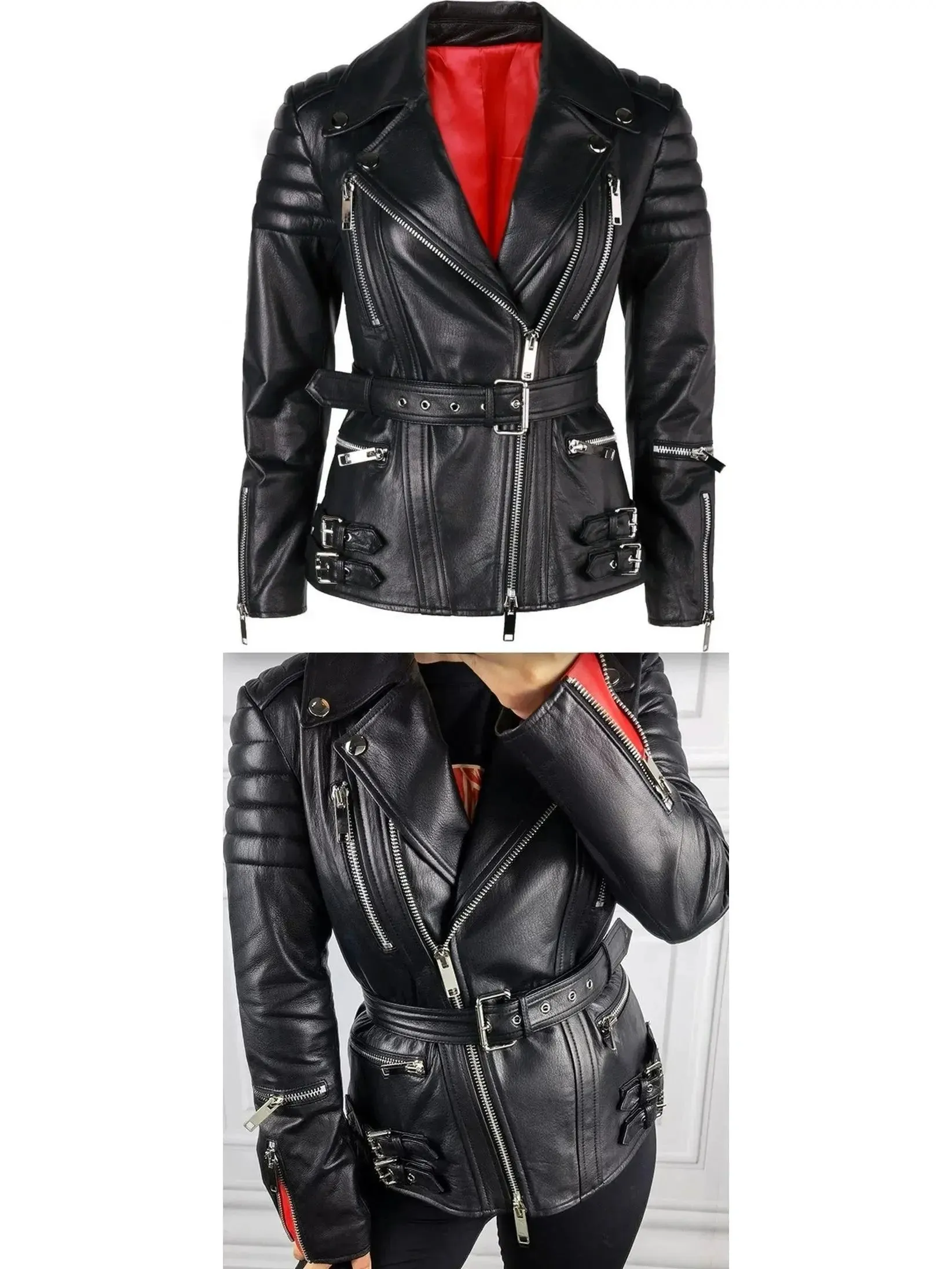 Buckled Leather Biker Jacket