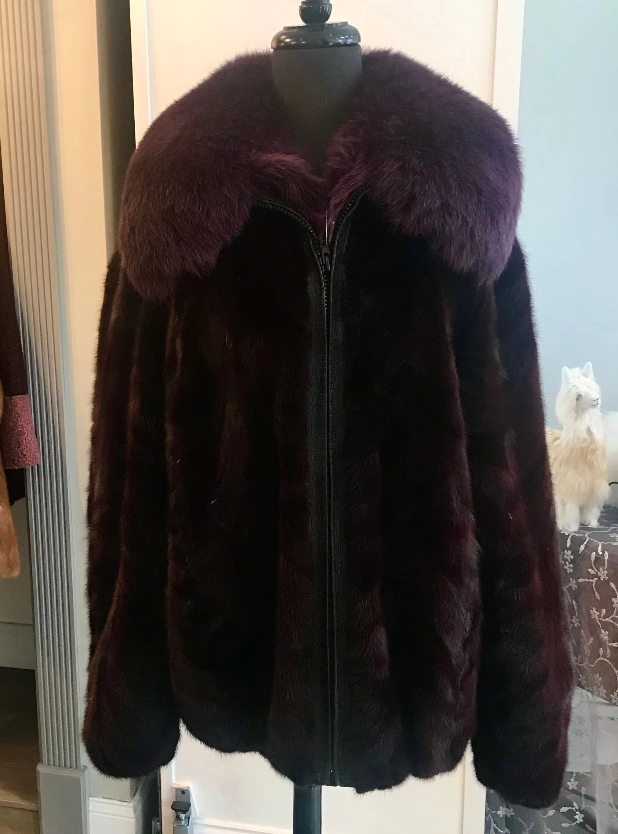 BURGUNDY MINK WITH FOX COLLAR TO MATCH