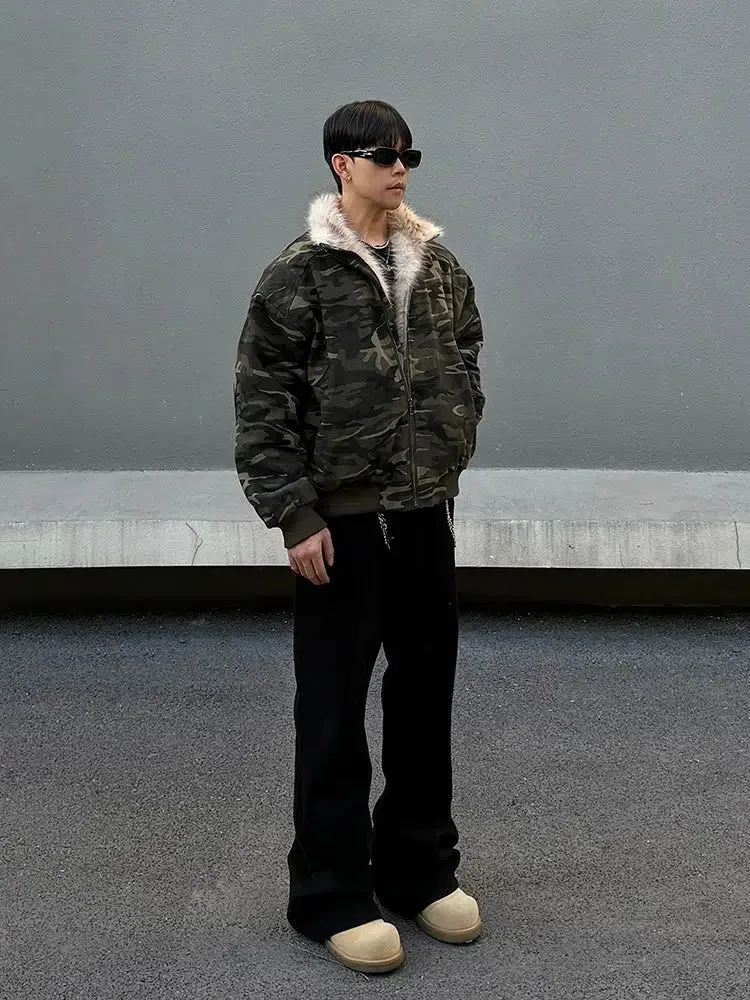 Camouflage Jacket with Faux Fur Collar