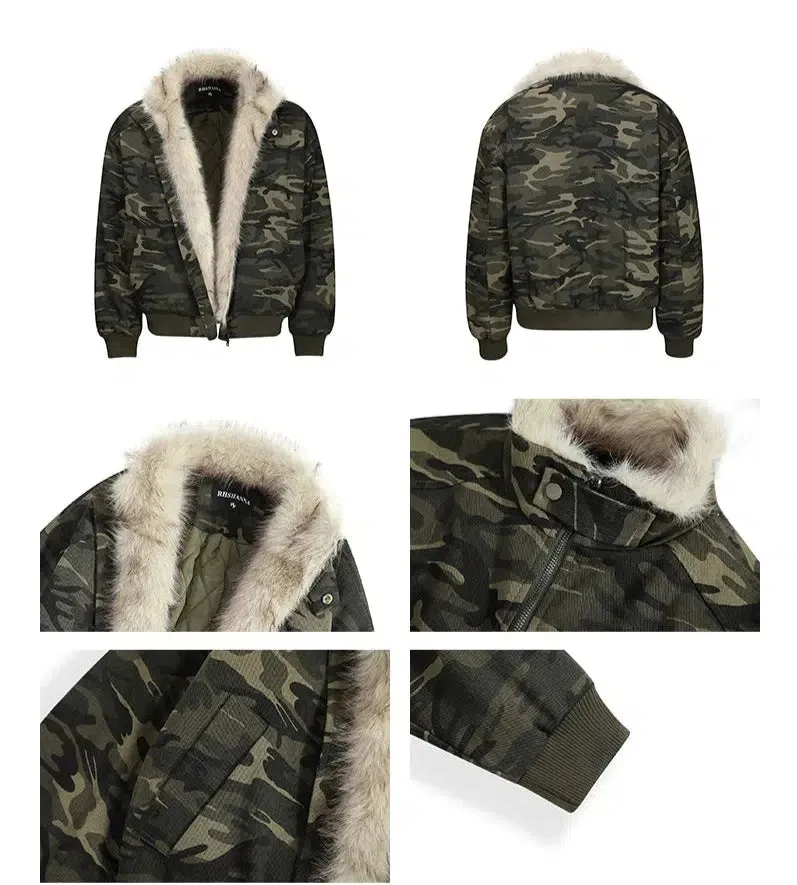 Camouflage Jacket with Faux Fur Collar