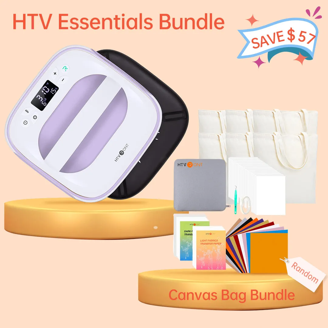 [Canvas Bag Bundle]HTVRONT T shirt Heat Press Machine-10"X10"  Great Valued  Bundle(Canvas Tote Bag*6 HTV vinyl*10 Sublimation paper*25 Heat Transfer Paper*10  Heat Press Mat  Tools ≥57＄)