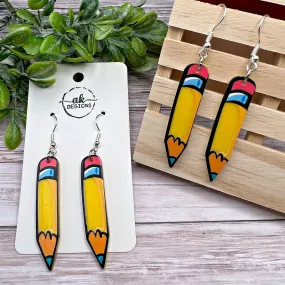 Cartoon Doodle Pencil Acrylic Art Earrings