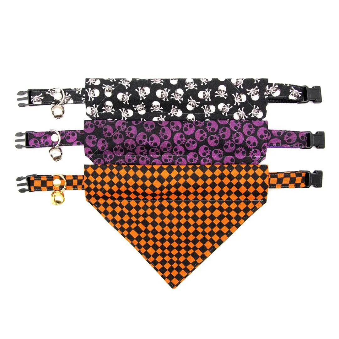 Cat Bandana - "Lydia" - Dark Purple Skull Bandana for Cat   Small Dog / Halloween, Witchy, Goth / Slide-On Over the Collar Bandana