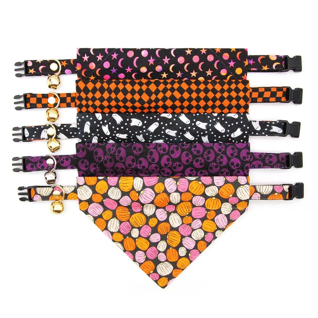 Cat Bandana - "Punk Rock Halloween" - Black Orange Checkered Bandana for Cat   Small Dog / Slide-On Over the Collar Bandana