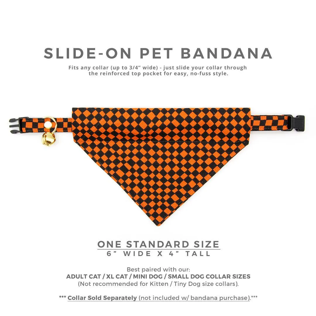 Cat Bandana - "Punk Rock Halloween" - Black Orange Checkered Bandana for Cat   Small Dog / Slide-On Over the Collar Bandana