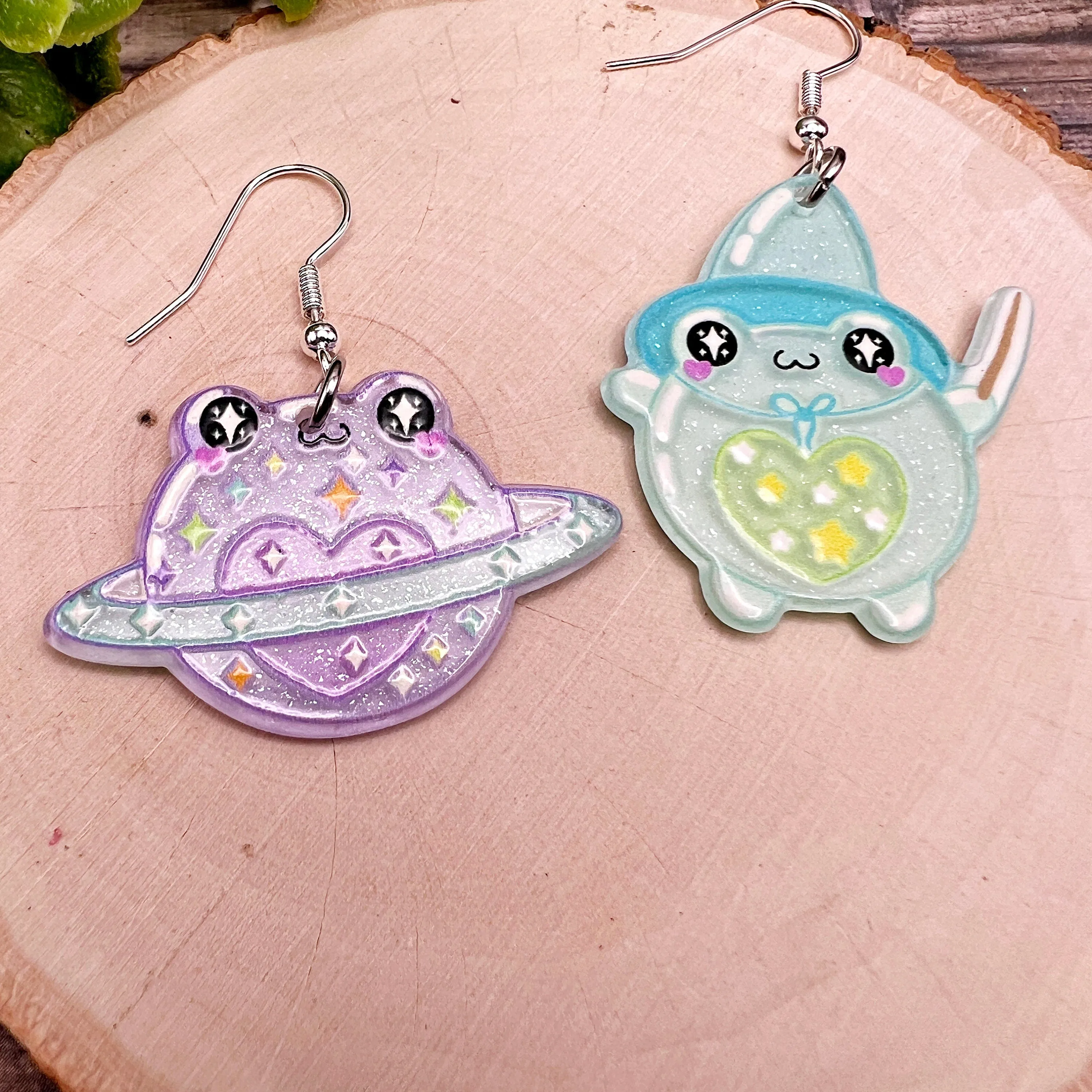 Celestial Magician Spellcaster Glitter Frog Earrings