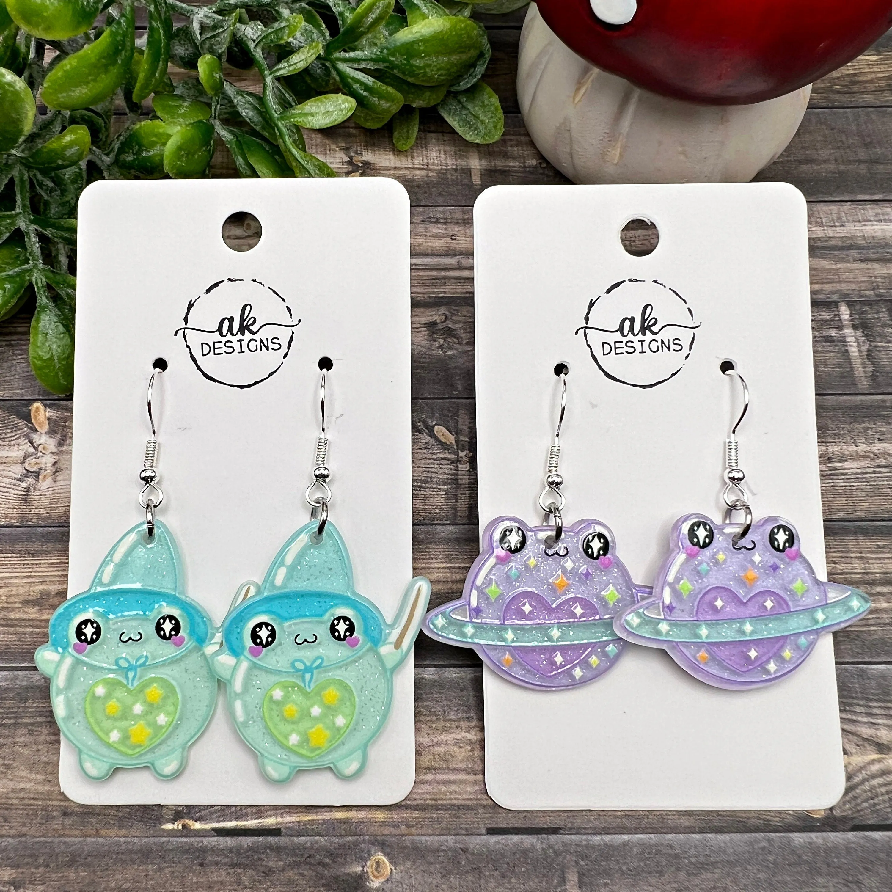 Celestial Magician Spellcaster Glitter Frog Earrings