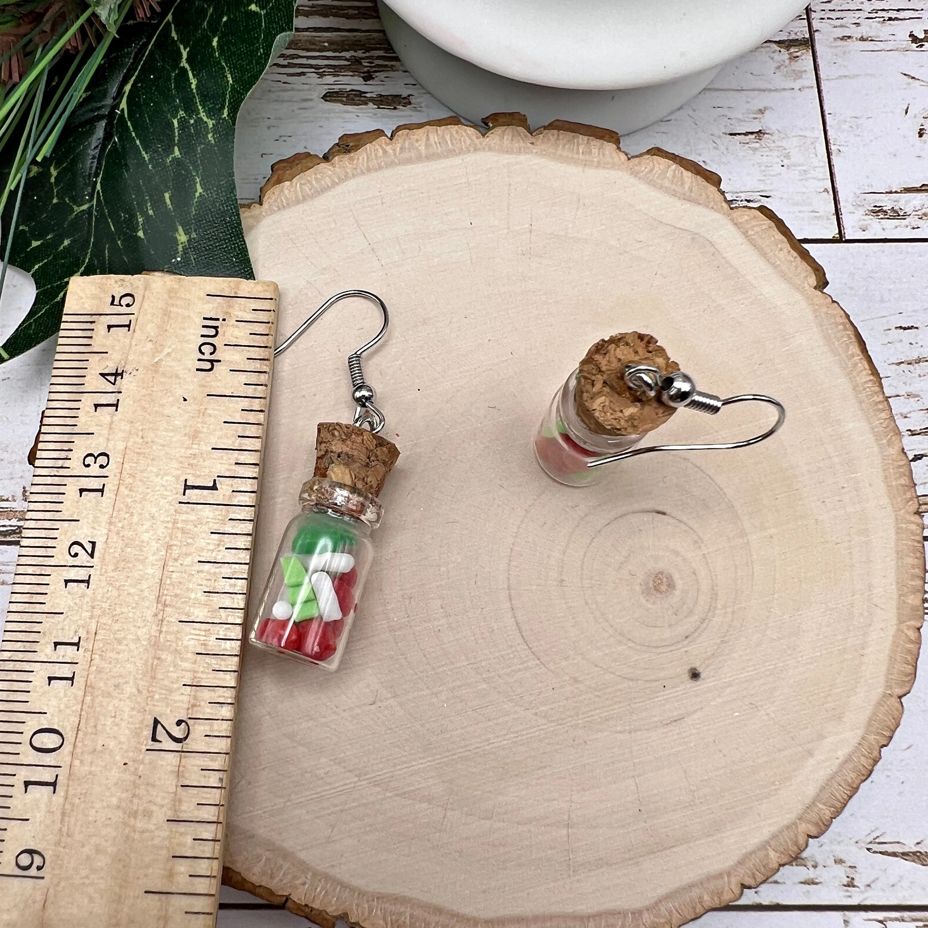 Christmas Sprinkle Jar Handmade Red White Green Hypoallergenic  Holiday Earrings - Clearance