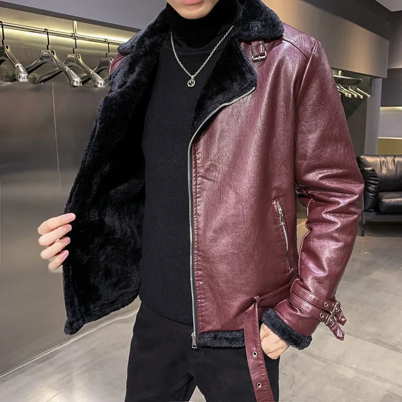 Classic Wine Color Faux Leather Jacket