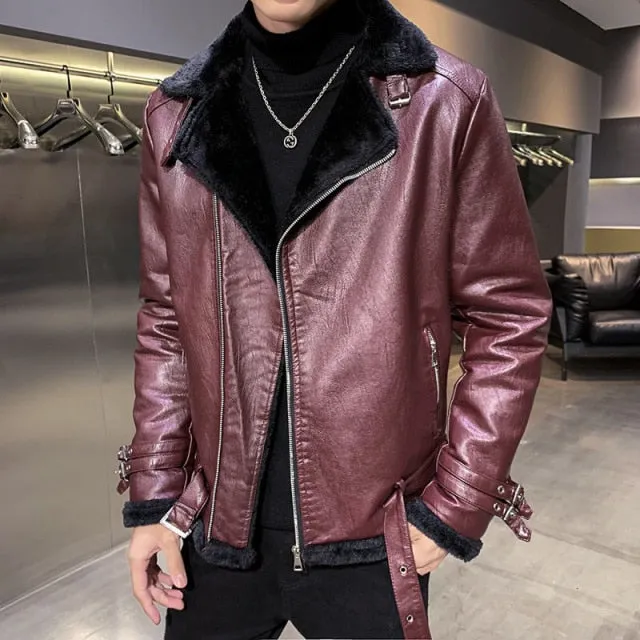 Classic Wine Color Faux Leather Jacket