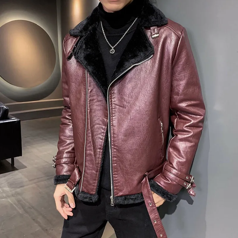 Classic Wine Color Faux Leather Jacket