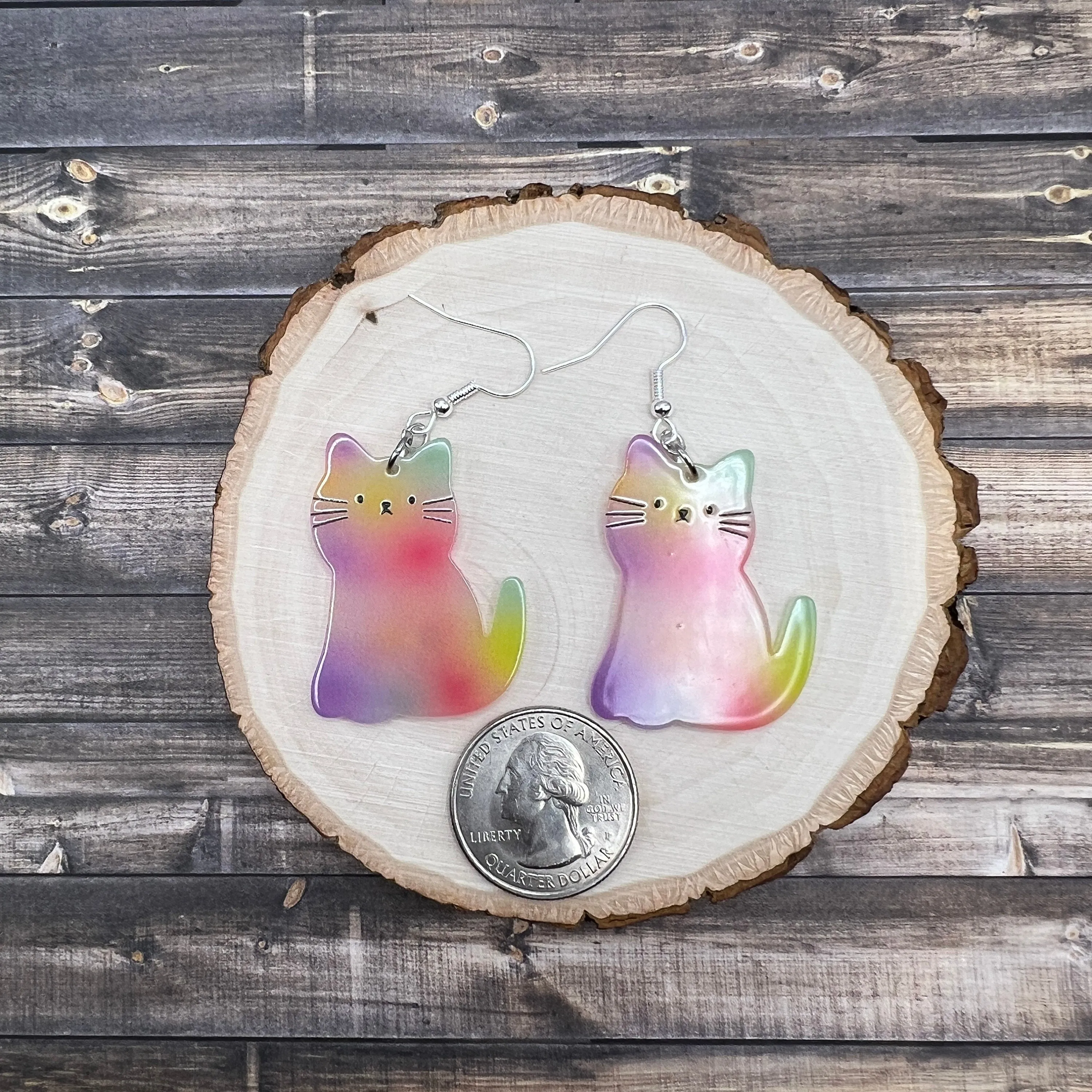 Colorful Acrylic Cartoon Cat  Earrings -  Lightweight Rainbow Gradient