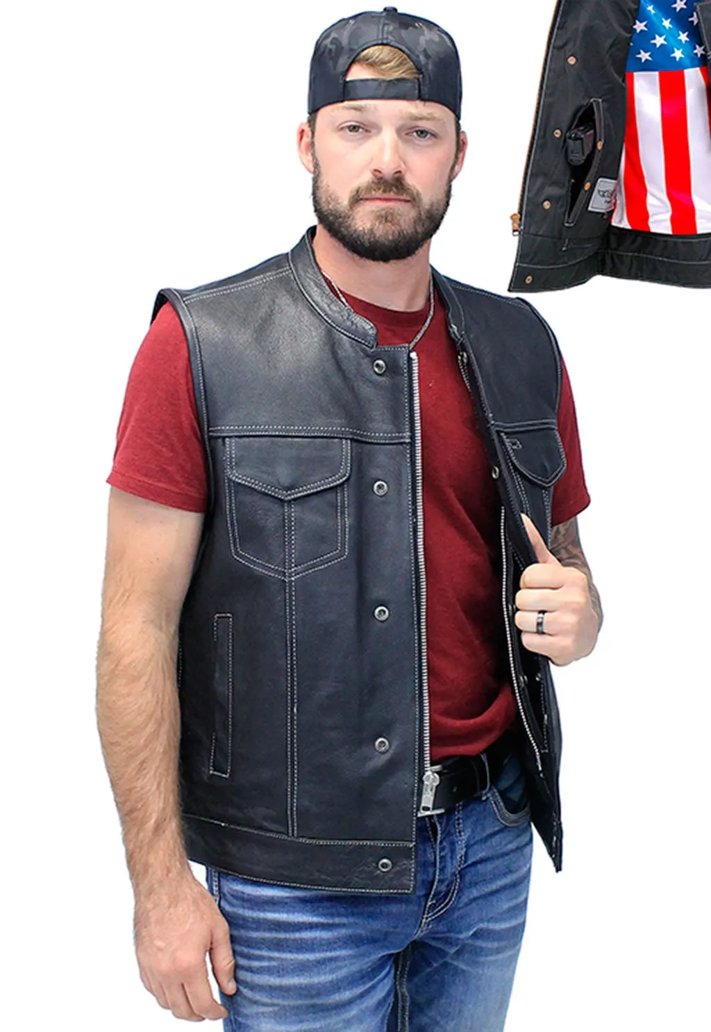 Concealed Pocket USA Flag Club Vest w/Easy Access Pocket #VM6665GFK