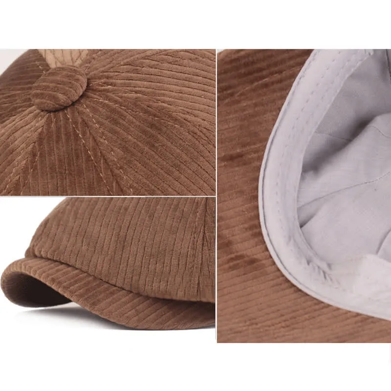 Corduroy Stripe Short Visor Beret Hat