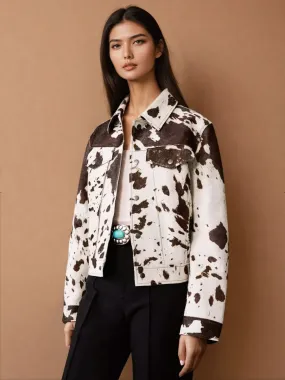 Cow Print Faux Fur Shirt-Style Jacket