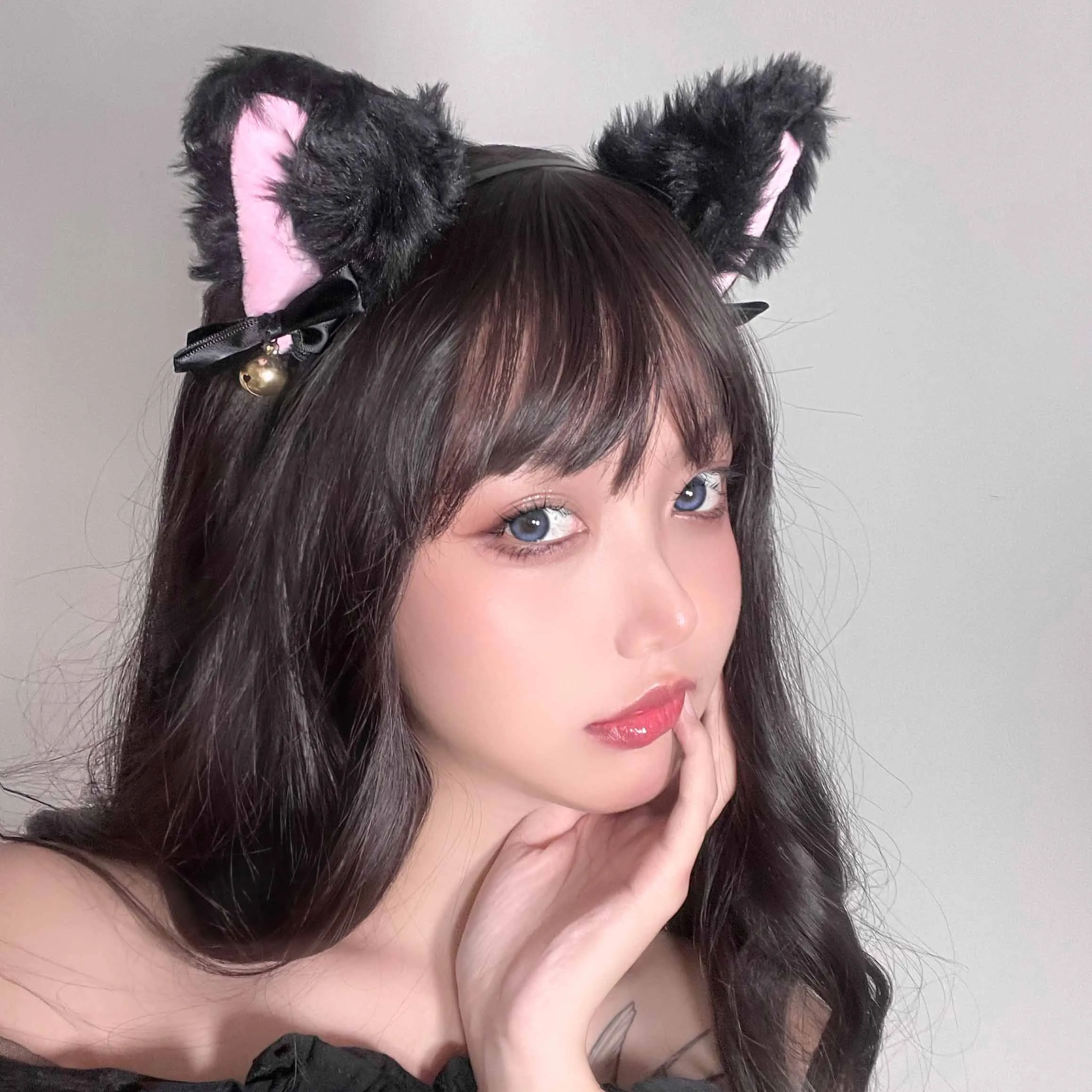 Cute Plush Cat Ear Hairband with Bell - Soft Furry Cosplay Accessories