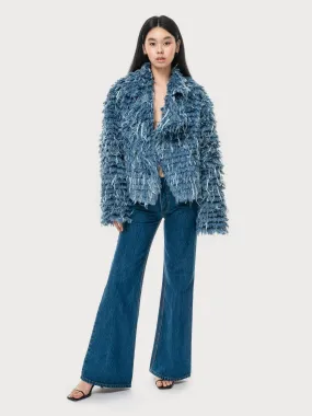 Dark Blue Denim Fur Jacket