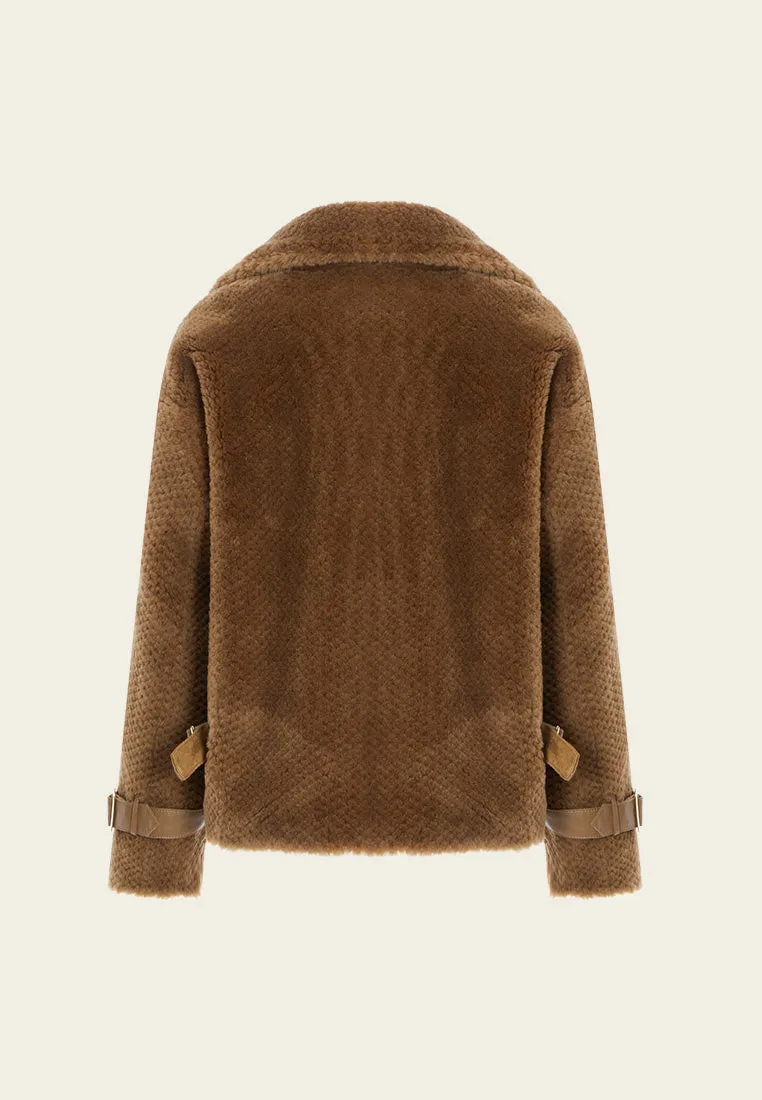 Dark Brown Wool Shearling Biker Jacket