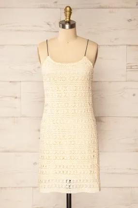 Denver | Beige Short Floral Crochet Dress