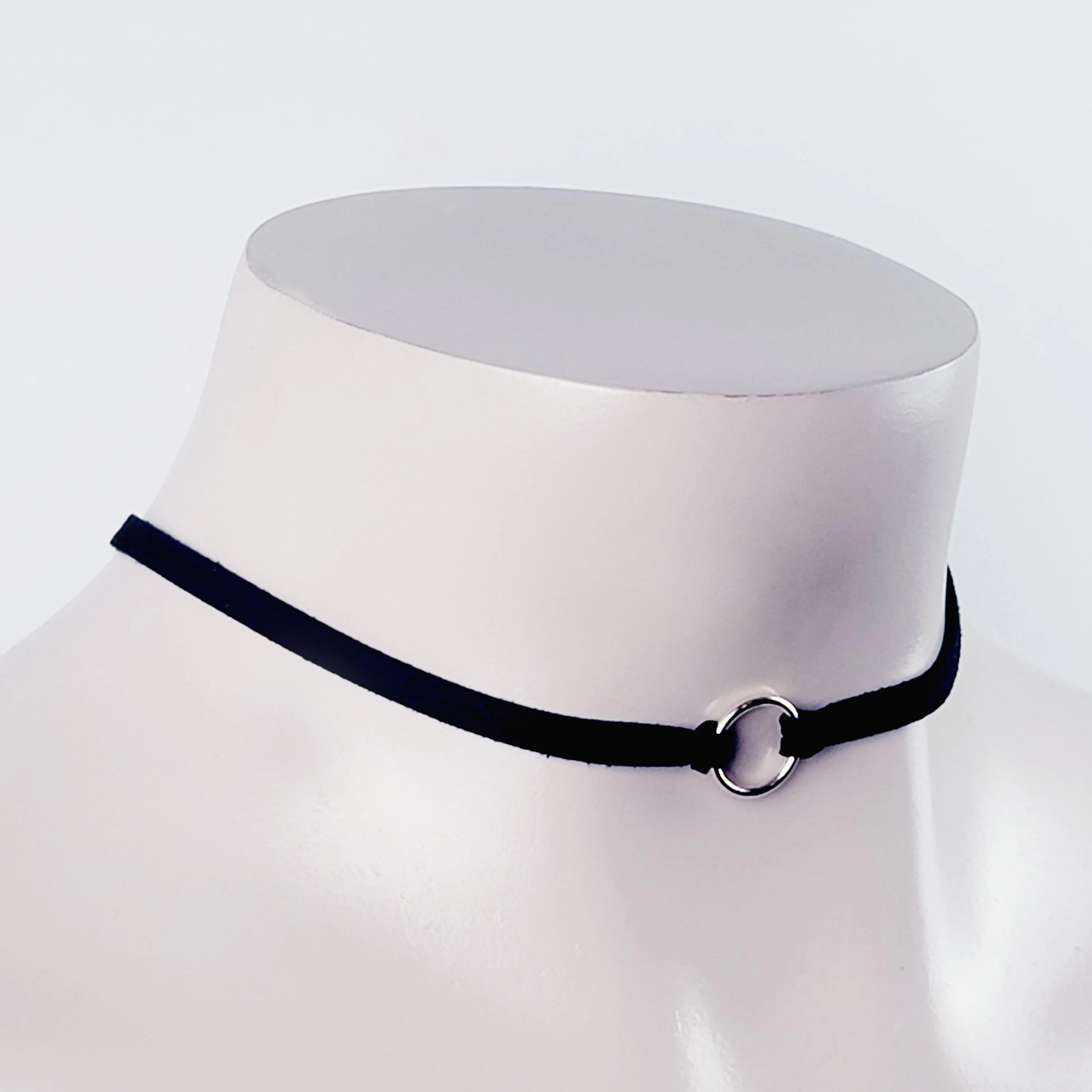 Discreet BDSM Collar ~ Soft leather silver circle choker necklace. Infinity circle, day collar, Ring of O, submissive