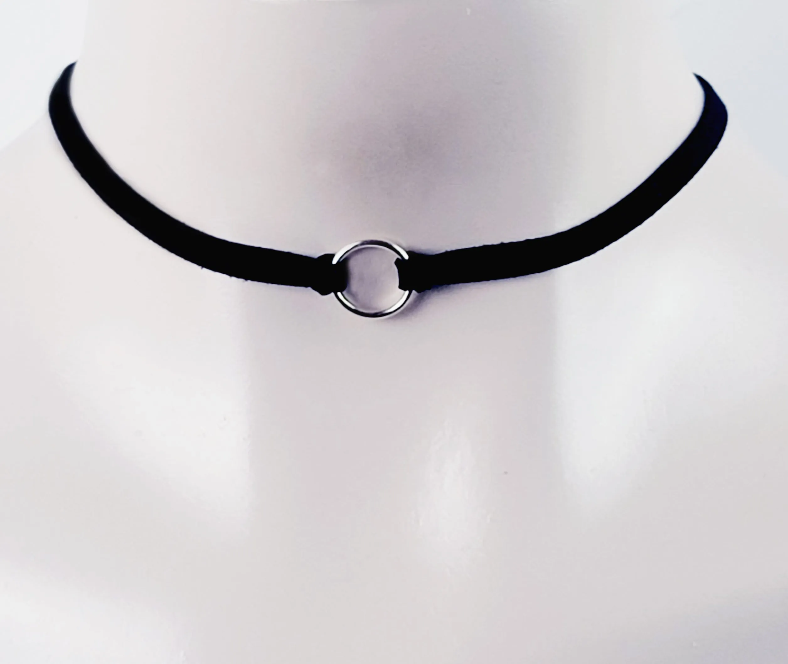 Discreet BDSM Collar ~ Soft leather silver circle choker necklace. Infinity circle, day collar, Ring of O, submissive