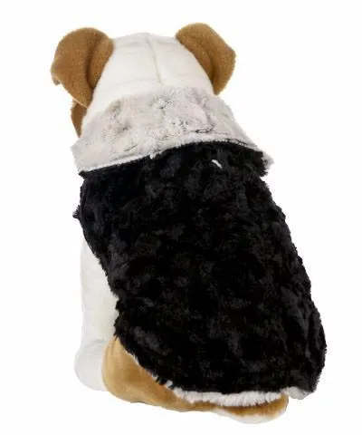 Dog Coat, Reversible - Luxury Faux Fur Winters Frost with Cuddly Faux Fur in Black