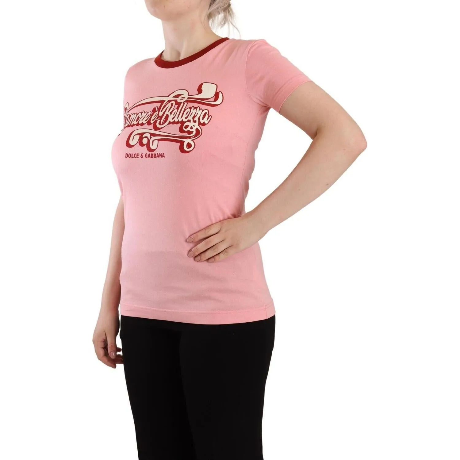 Dolce & Gabbana Chic Pink Logo Crew Neck Tee