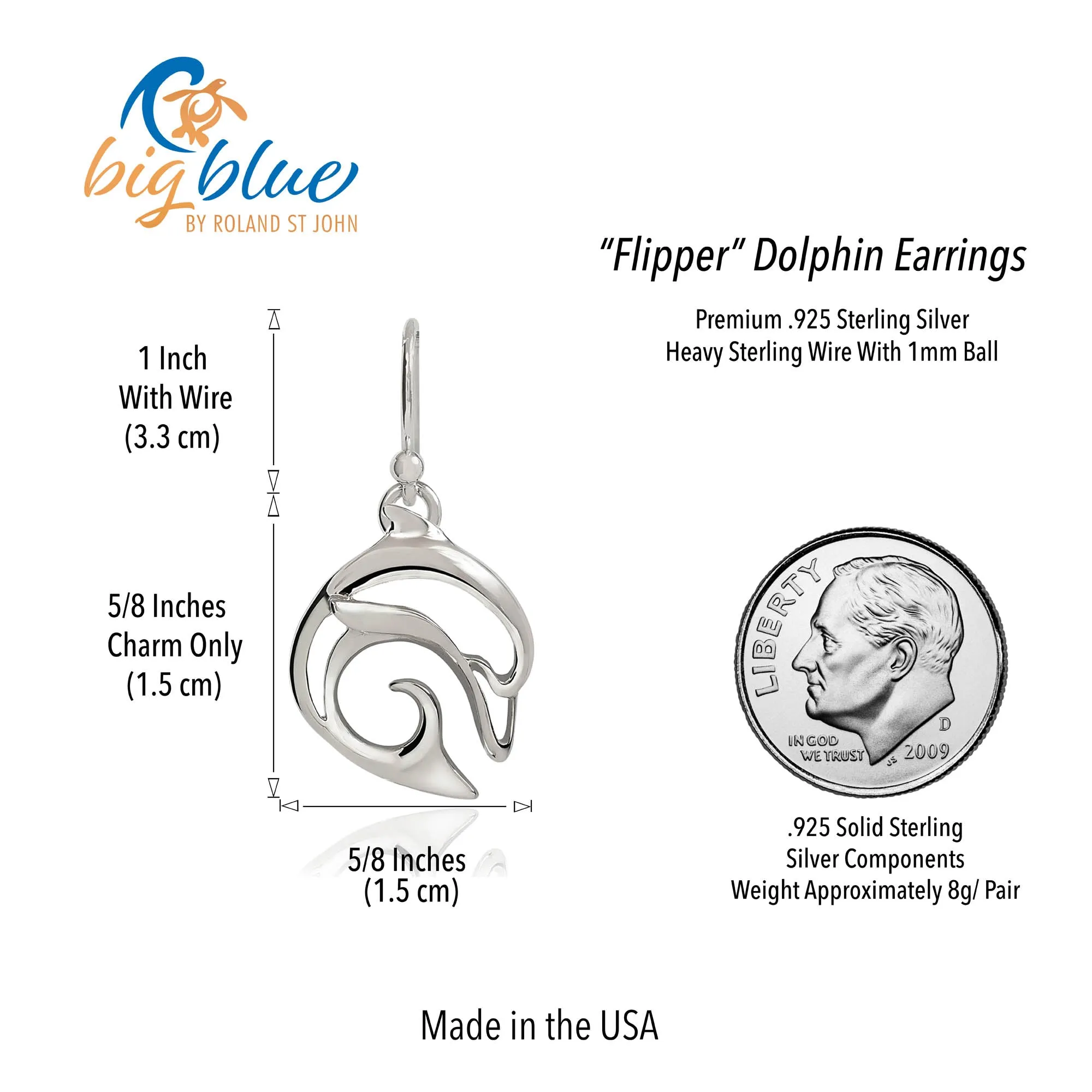 Dolphin Drop Earrings for Women Sterling Silver- Dolphin Dangle Earrings for Women, Dolphin Charm Earrings, Dolphin Dangle Earrings Sterling Silver