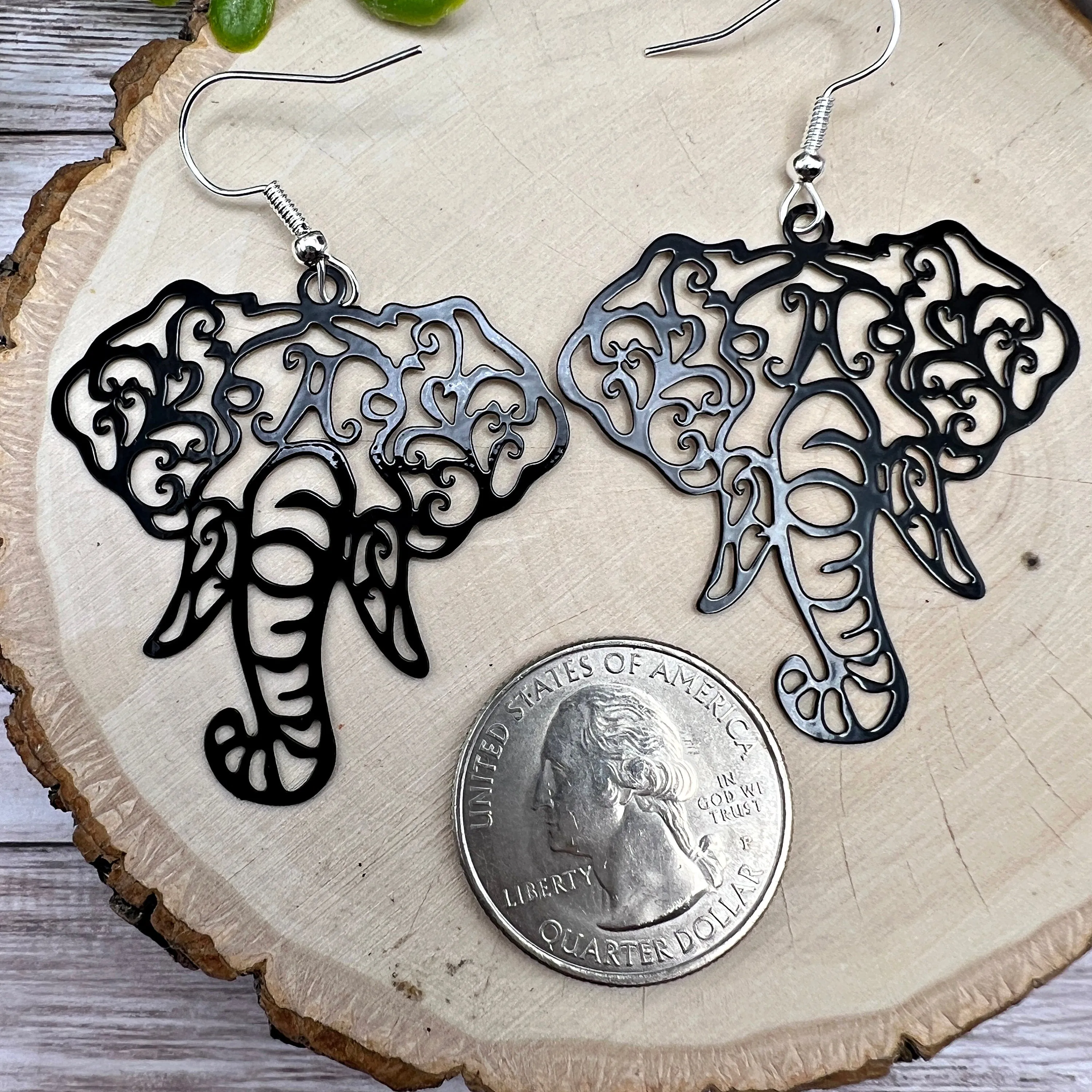 Elephant Zoo Animal Filigree Earrings