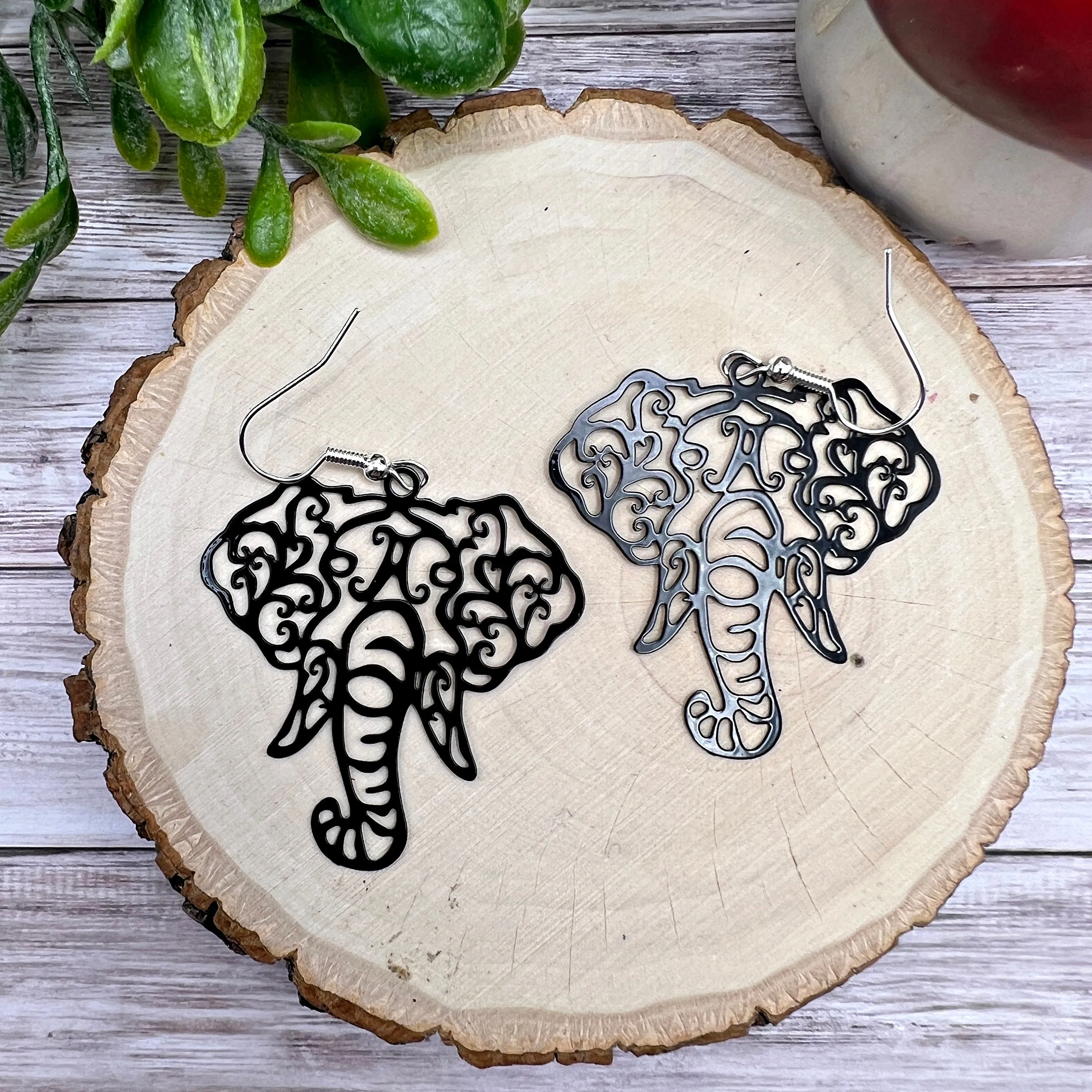 Elephant Zoo Animal Filigree Earrings