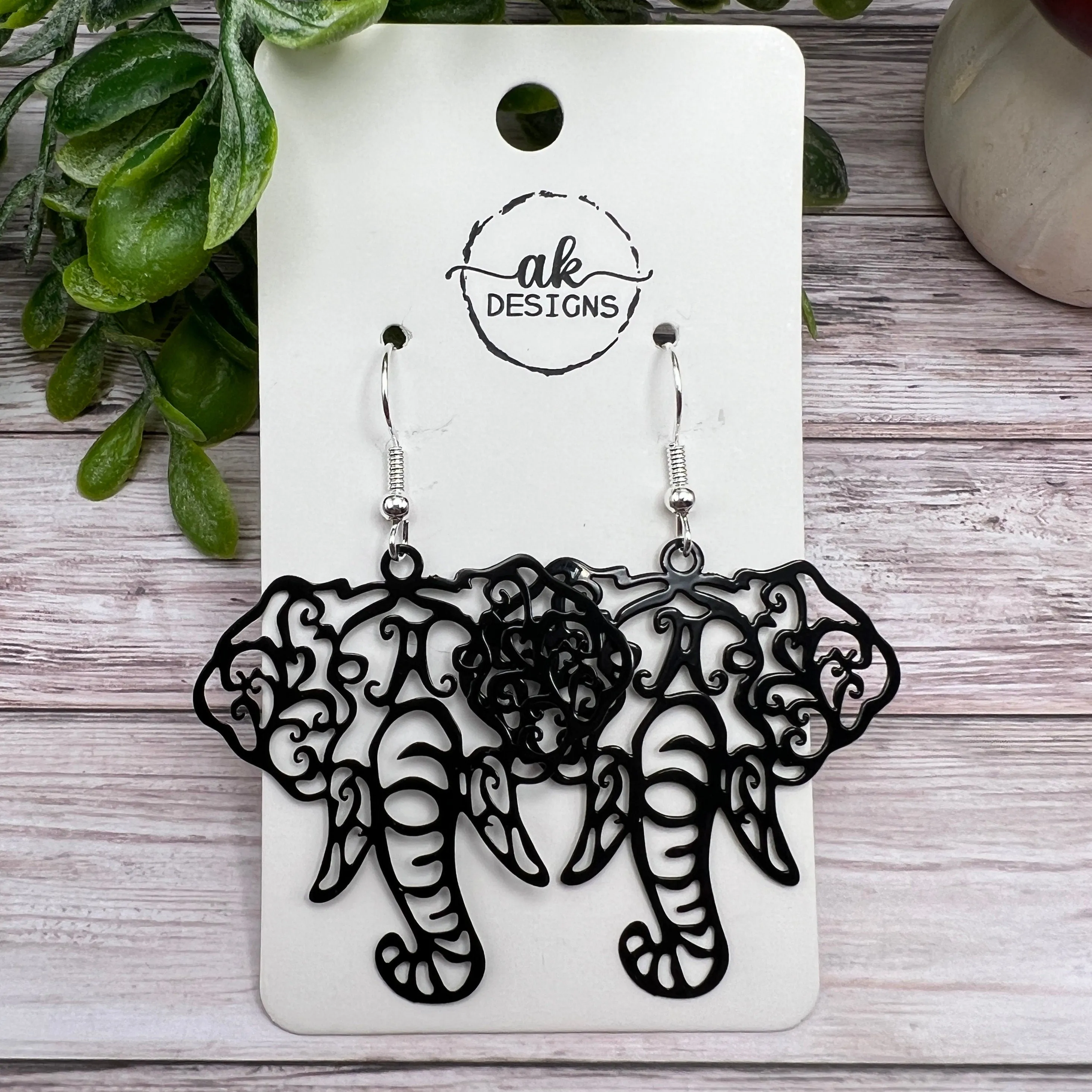 Elephant Zoo Animal Filigree Earrings