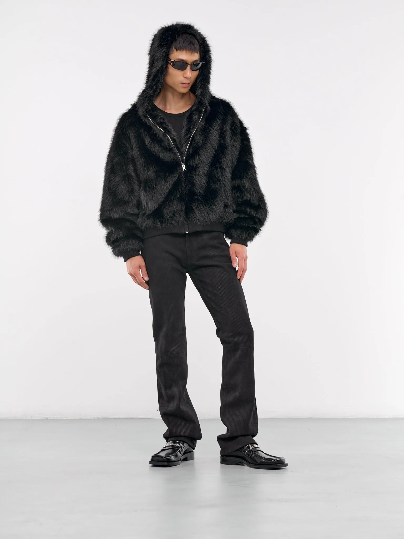 Embroidered Faux Fur Hoodie (MF24FC2B-SS1020-BLACK)