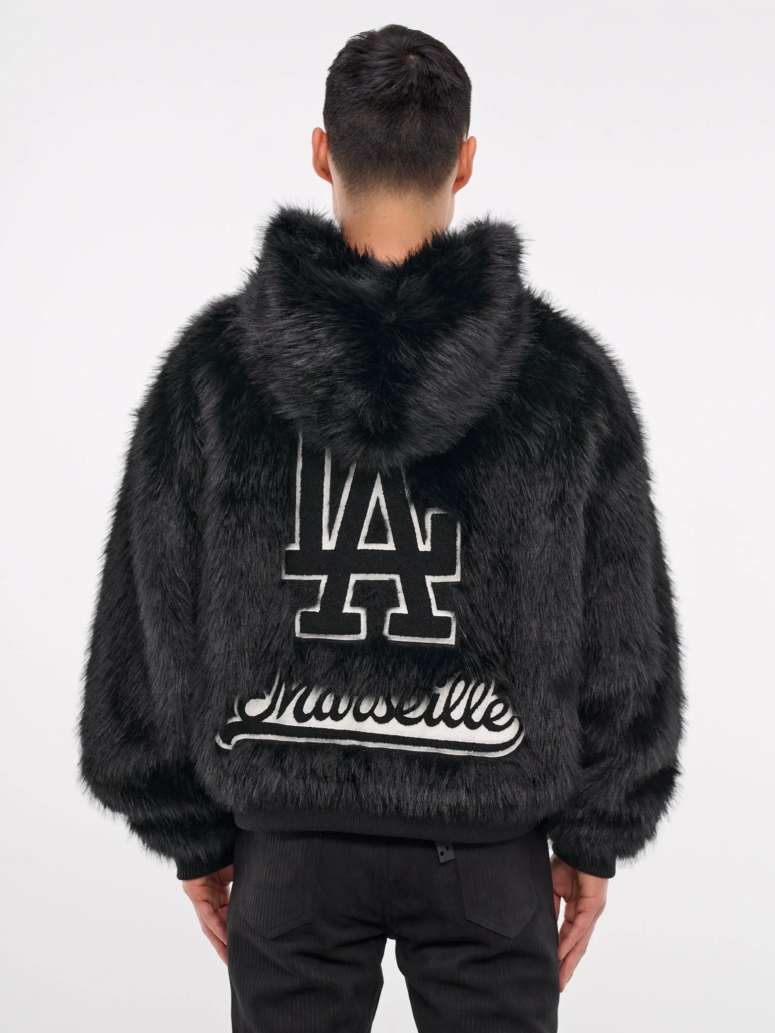 Embroidered Faux Fur Hoodie (MF24FC2B-SS1020-BLACK)