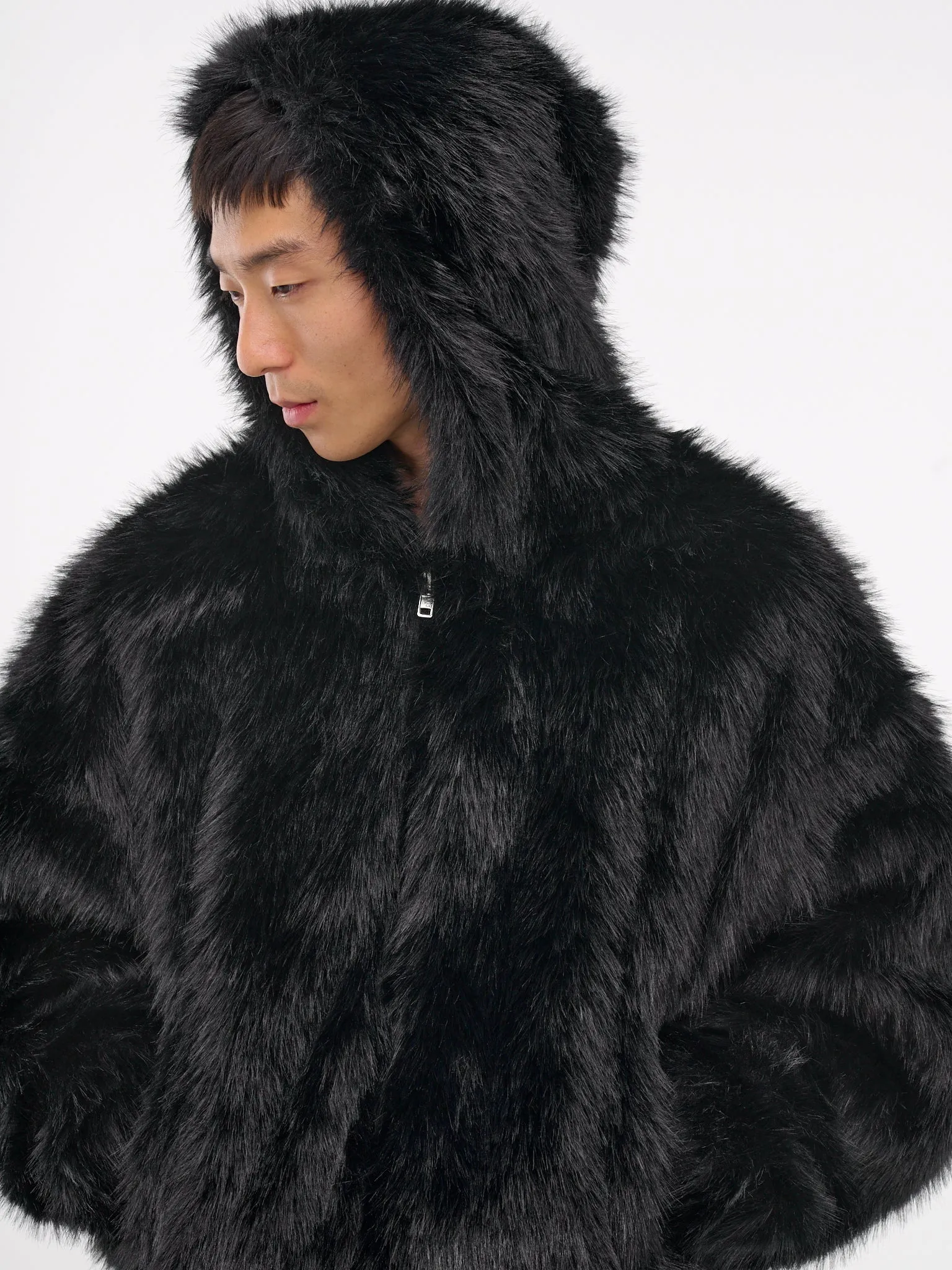 Embroidered Faux Fur Hoodie (MF24FC2B-SS1020-BLACK)