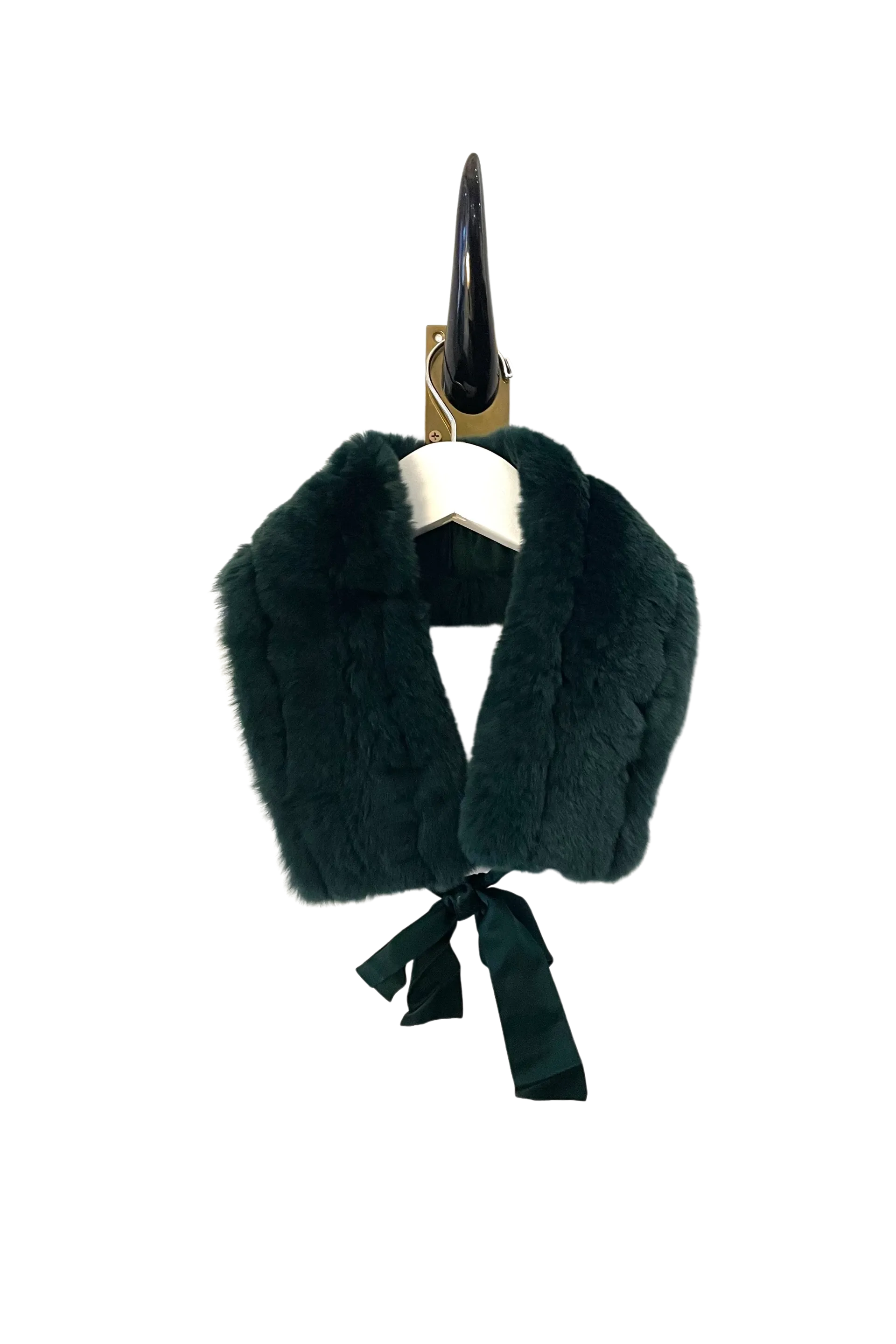 Emerald Fur Collar with Silk Tie