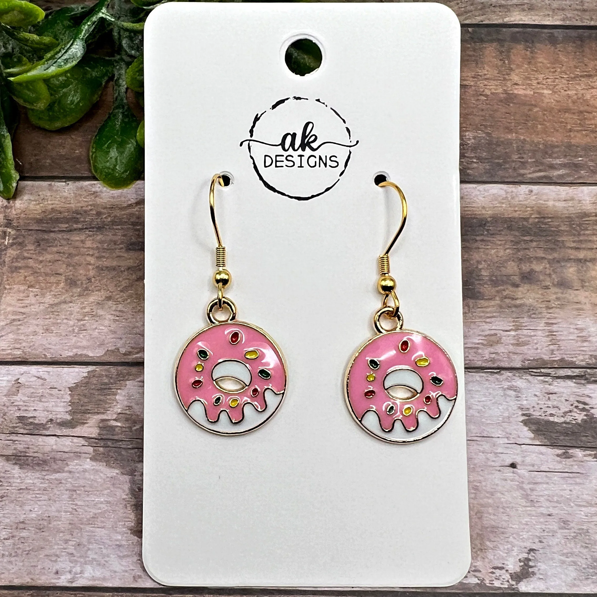 Enamel DONUT Sprinkles Gold or Two-Toned / Goldtone Stainless Steel  Earrings, Hypoallergenic Gift for Foodies