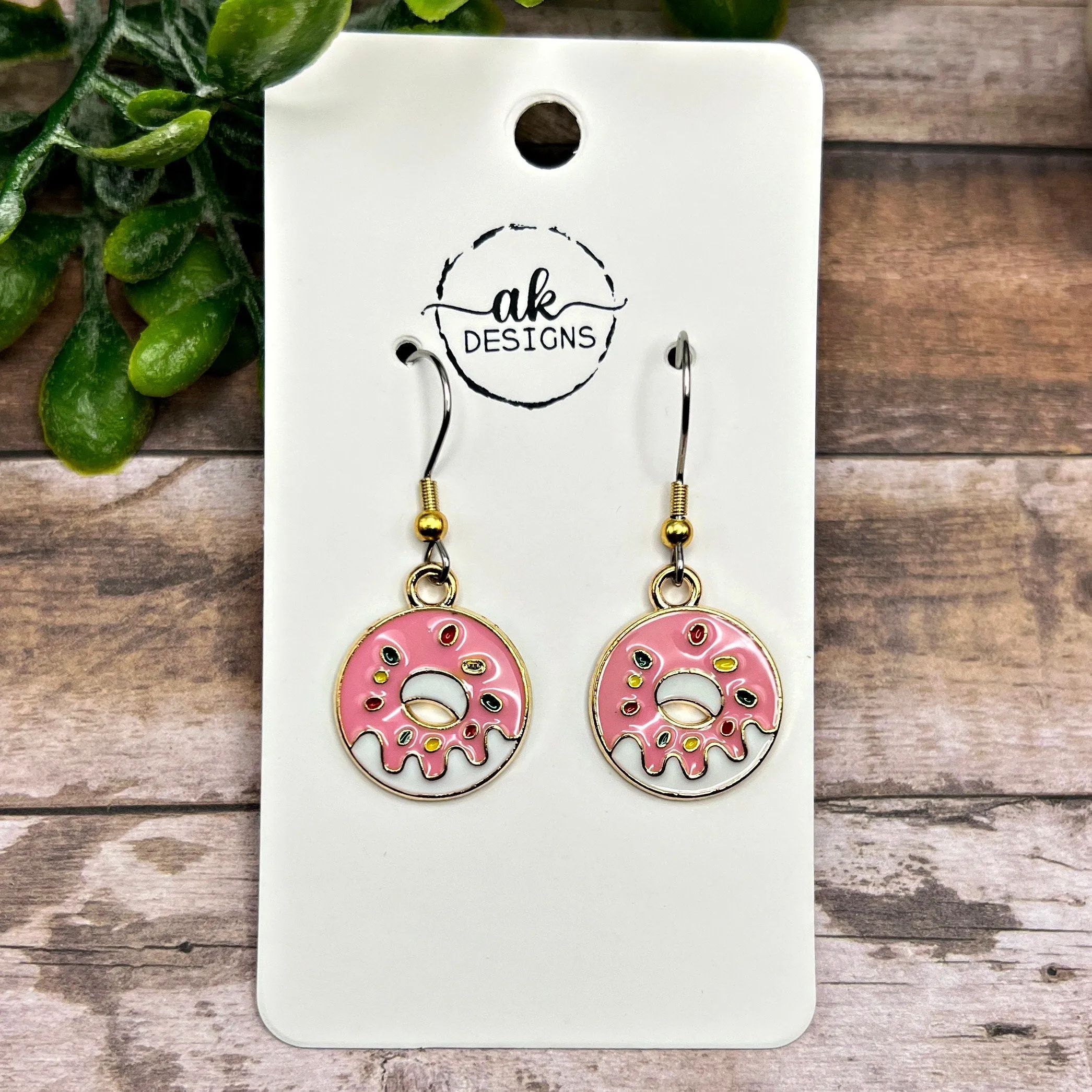 Enamel DONUT Sprinkles Gold or Two-Toned / Goldtone Stainless Steel  Earrings, Hypoallergenic Gift for Foodies