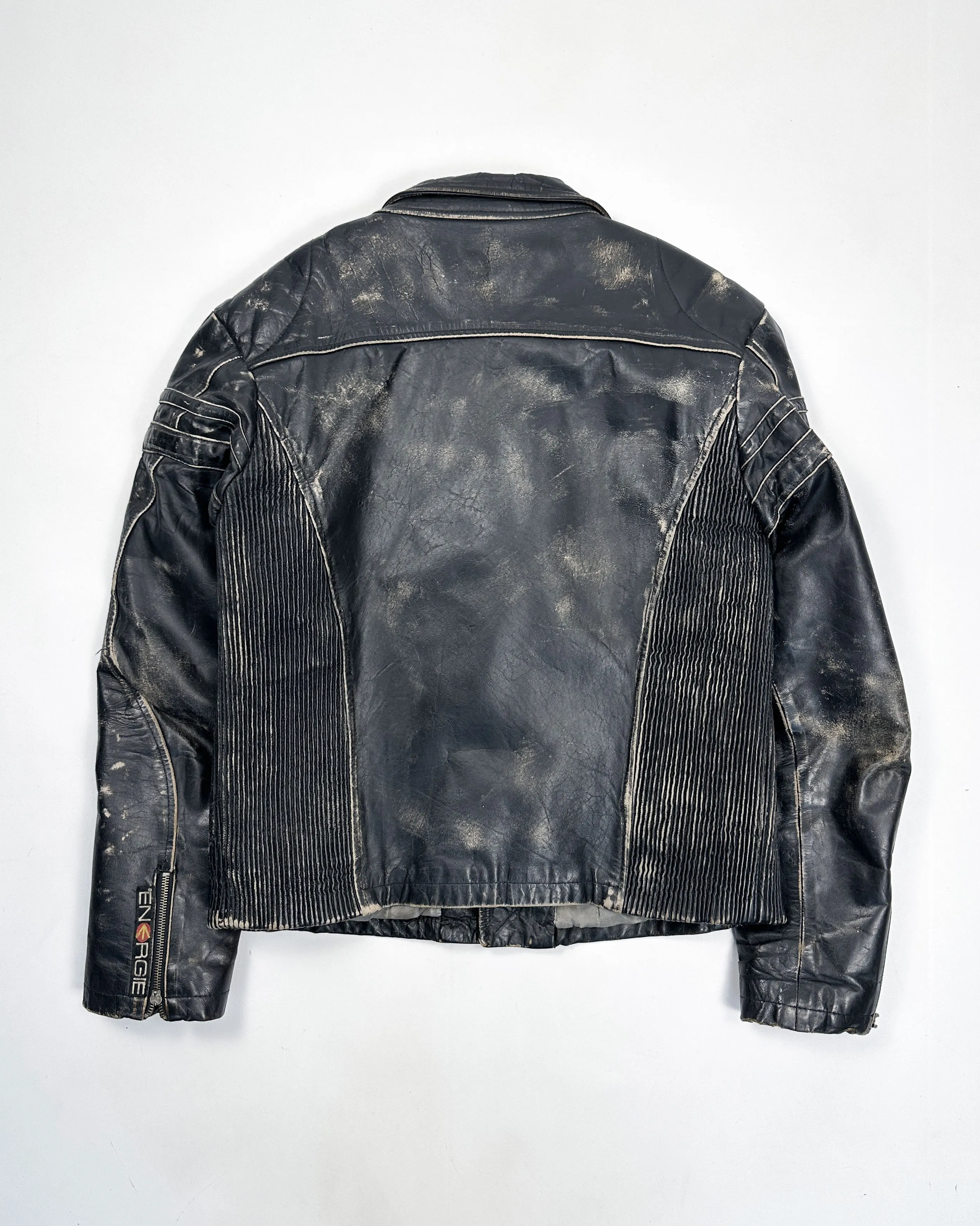 Energie Black Distressed Racing Leather Jacket 1990's