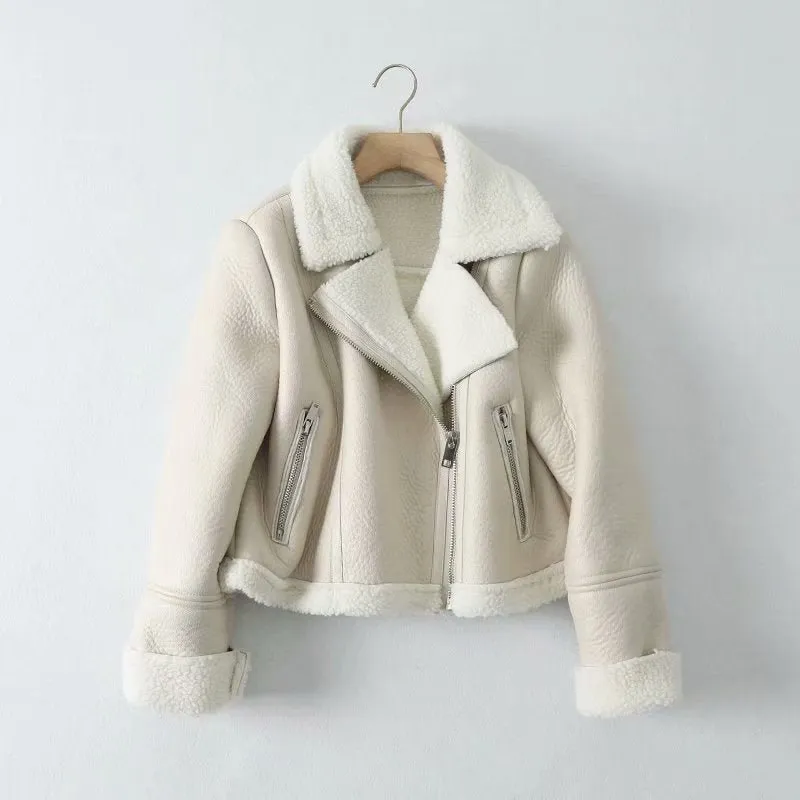 European And American Urban Leisure Lapel Fur Integrated Short Coat